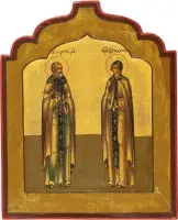 Kleine icoon met de heilige Sergius van Radonezh en de heilige Theodosia