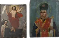 DEUX PETITES ICÔNES : RÉSURRECTION DU CHRIST ET SAINT THÉODOSE D'OUGLITCH