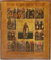 Icône rare et fine de la Vie de saint Païsios le Grand