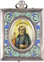 Pendentif miniature en cloisonné-émail avec saint Séraphin de Sarov