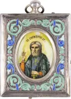 Pendentif miniature en cloisonné-émail avec saint Séraphin de Sarov