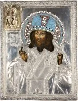 Icône de saint Dimitri de Rostov avec oklad en émaux cloisonnés