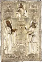Petite icône avec les saints Nicolas et Barbara avec oklad en vermeil