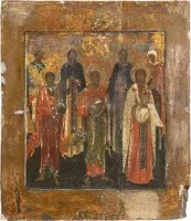 Icône patronale avec sept saints choisis
