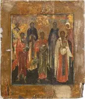 Icône patronale avec sept saints choisis