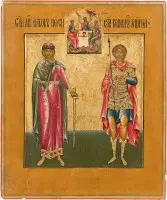 Fine icône de patronage avec les saints Jacques de Perse et Georges