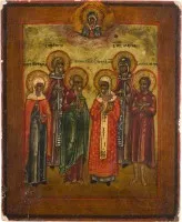 Petite icône de patronage avec six saints choisis