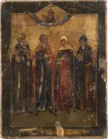Petite icône de patronage avec quatre saints choisis