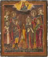 Petite icône de patronage avec huit saints choisis