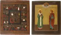 Deux icônes : icône avec saint Grégoire le Grand et saint Boniface ainsi qu'icône de fête