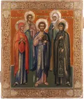 Icône avec les saintes prophétesse Anne, Alexandra, Jacob, Théodosie et Eudocie