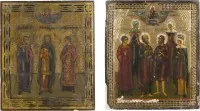 Deux icônes : Samon, Gurij et Aviv et icône de patronage avec six saints
