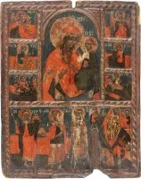 Grande icône de la Mère de Dieu Hodegetria entourée de saints choisis et de la Transfiguration du Christ