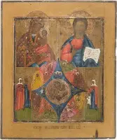 Grootformaat meervelden-icoon met afbeeldingen van de Moeder Gods en Christus Pantocrator