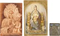 Deux icônes avec des images miraculeuses de la Mère de Dieu et une icône en bronze avec Jean le Précurseur