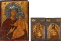 Grande icône de la Mère de Dieu Hodigitria et diptyque avec la Mère de Dieu et le Christ Pantocrator