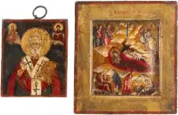 Deux icônes : saint Nicolas de Myre et Nativité du Christ