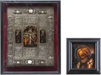 Deux représentations religieuses : saint Nicolas de Myre et Crucifixion du Christ avec des saints