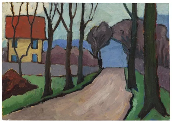 Gabriele Münter，黄色房屋旁的乡间道路，1949