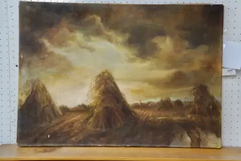 1 olieverfschilderij "Heidelandschap"