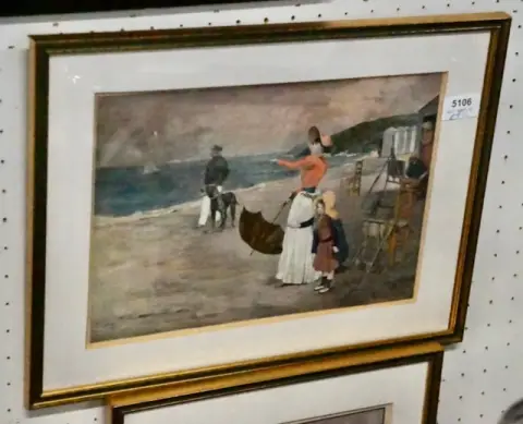 1 para oprawionych kolorowanych historycznych grafik z scenami miejskimi