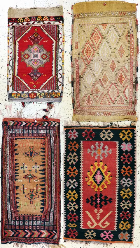4 Yastik & Kelim, Turquie & Perse, début 20e s., laine sur laine, env. 110 x 65 cm,