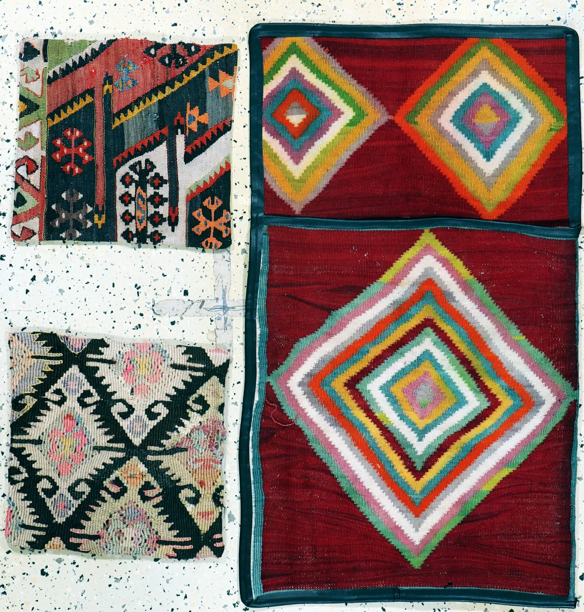 3 Selbstgemachte Taschen, Türkei, Mitte 20.Jhd, Wolle auf Wolle, ca. 100 x 60 cm & ca