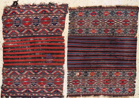 2 lots de parties de Mafrasch Shahsawan, Perse, vers 1900, laine sur laine, env. 150 x 105 cm