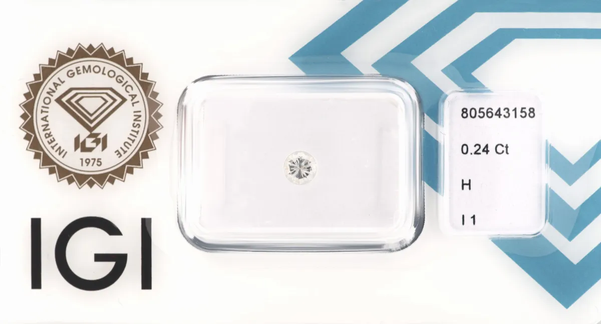 Brillant isolé, 0,24 ct Blanc(H)/p1, scellé, expertise IGI jointe