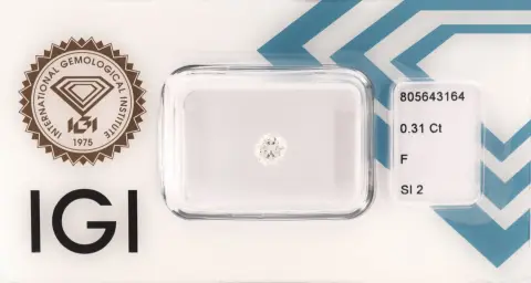 Losse briljant, 0,31 ct fijn Wit+(F)/si2, verzegeld, IGI-expertise bijgevoegd