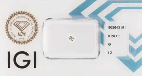 Losse briljant, 0,28 ct fijn wit(G)/p2, verzegeld, IGI-expertise bijgevoegd