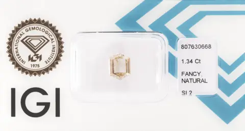 Diamant en vrac, 1,34 ct Natural Fancy Light Brownish Yellow/si2, Hexagonal Step Cut, 8,14