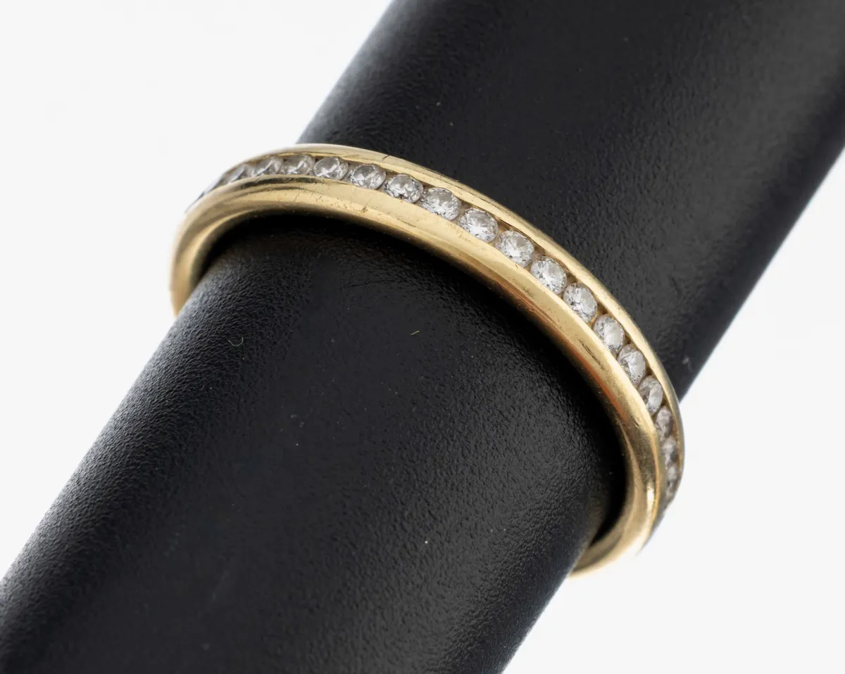 Bague diamants or 14 kt, or jaune 585/000, 21 diamants total env. 0,21 ct blanc/si, taille 54,5,