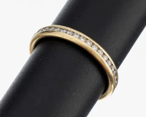 Bague diamants or 14 kt, or jaune 585/000, 21 diamants total env. 0,21 ct blanc/si, taille 54,5,