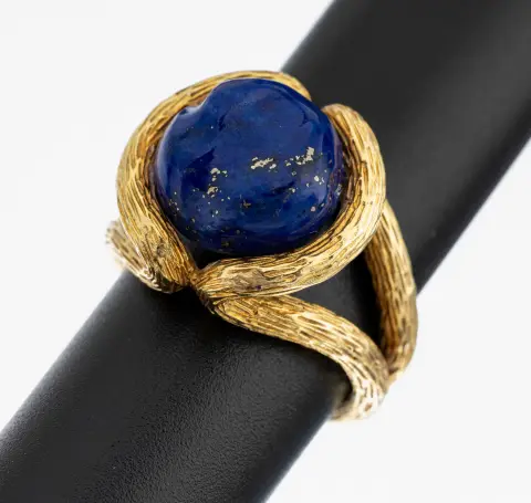 Bague en or 14 kt avec lapis-lazuli, années 1970, or 585/000, design inhabituel