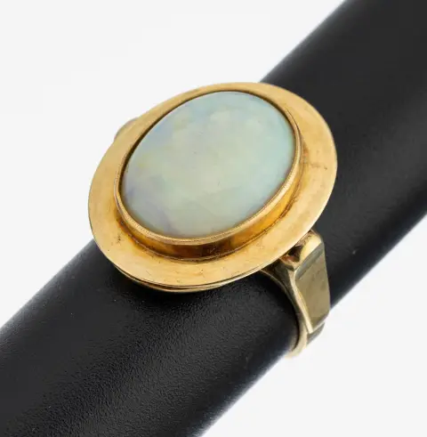 Bague opale en or 14 ct, or 585/000, design simple, cabochon opale ovale