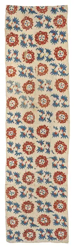 Fine broderie avec décor floral et de rinceaux en soie sur coton
