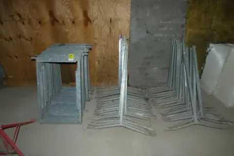 Lot of steel frames and stands with tubular feet, galvanised