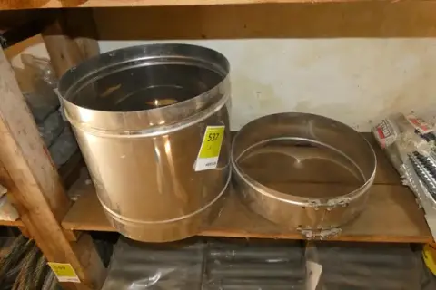 2x stainless steel chimney part, including pipe element and ring with tension locks