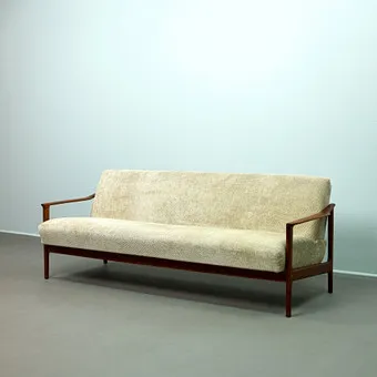 IB KOFOD LARSEN. for Selig Wohndesign, sofa bed / daybed, teak, fabric, 1960s, Denmark.