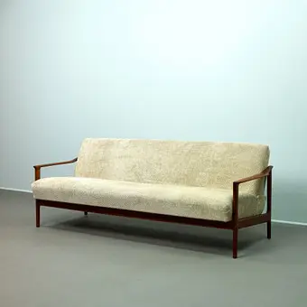 IB KOFOD LARSEN. pour Selig Wohndesign, canapé-lit / daybed, teck, tissu, années 1960, Danemark.