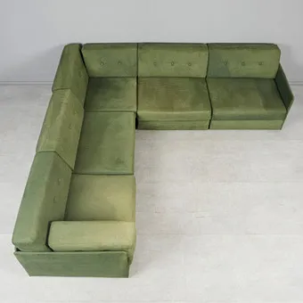 FIVE-PART MODULAR SOFA / SEATING SET, wood, fabric, 1970s, Germany. (5).