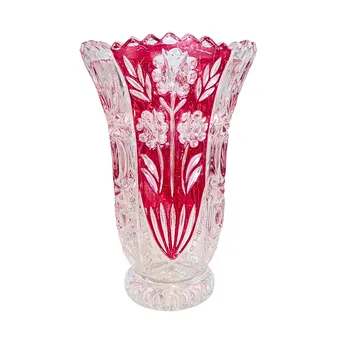 Bohemian lead crystal vase with ruby glass overlay.