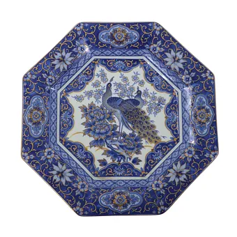 OCTAGONAL JAPANESE IMARI PLATE WITH PEACOCK MOTIF.