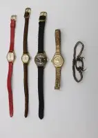 4 montres-bracelets vintage pour dames, 3 mouvements fonctionnent, bracelet de montre inclus, état porté