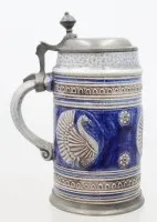 Bierkrug, Beyer, Salzglsur und Zinndeckel, ca. H-19,5cm