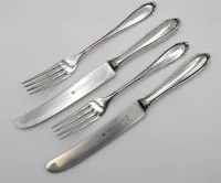 Set de couverts 4 pièces, argent 800, 2 fourchettes et 2 couteaux, fourchettes, env. 130 g, couteaux L 25,7 cm