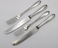 4dílná sada příborů, stříbro 800, 2 vidličky a 2 nože, vidličky, cca 130 g, nože d. 25,7 cm