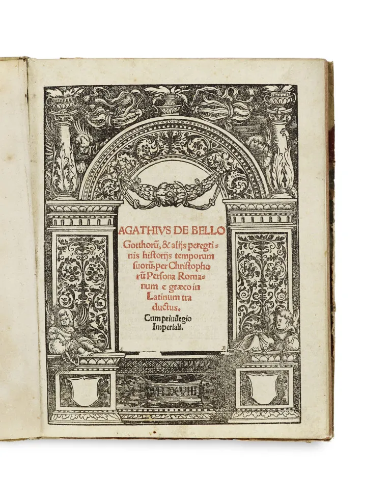 Agathias Scholastikos – De bello Gotthoru(m), & alijs peregrinis historijs temporum suoru(m), per Christophoru(m) Persona Romanum e graeco…