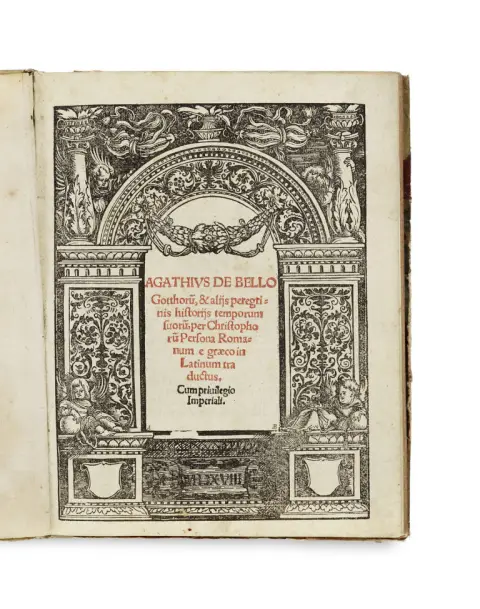 Agathias Scholastikos – De bello Gotthoru(m), & alijs peregrinis historijs temporum suoru(m), per Christophoru(m) Persona Romanum e graeco…